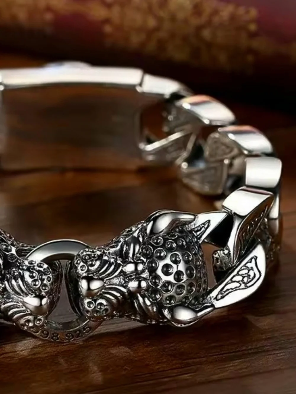 Fashion 925 Sterling Silver  Two Head Dragon Stainless Steel Bracelet for Men